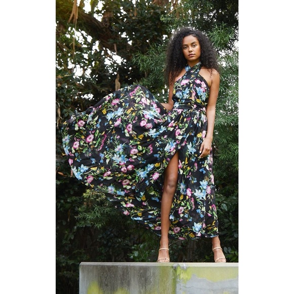 MISA Los Angeles Faye Floral Print Halter Gown, X-Small - Picture 4 of 9